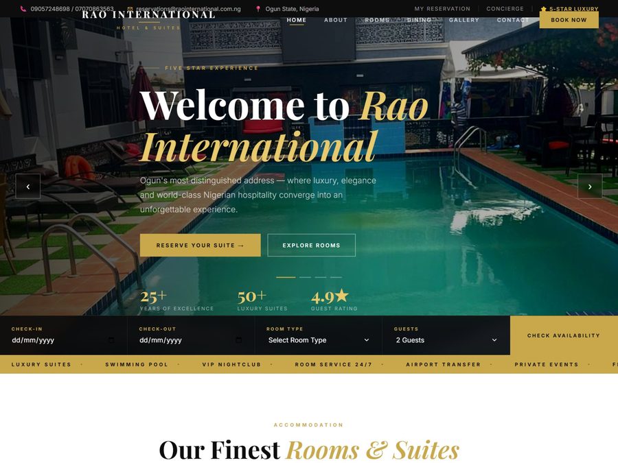 Rao International Hotel website screenshot